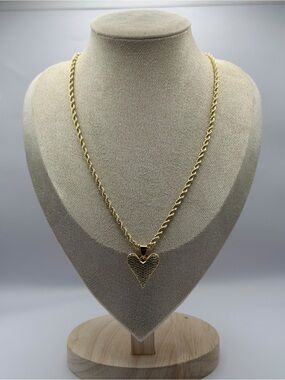 14K Gold Plated Heart Pendant Necklace | Pavé